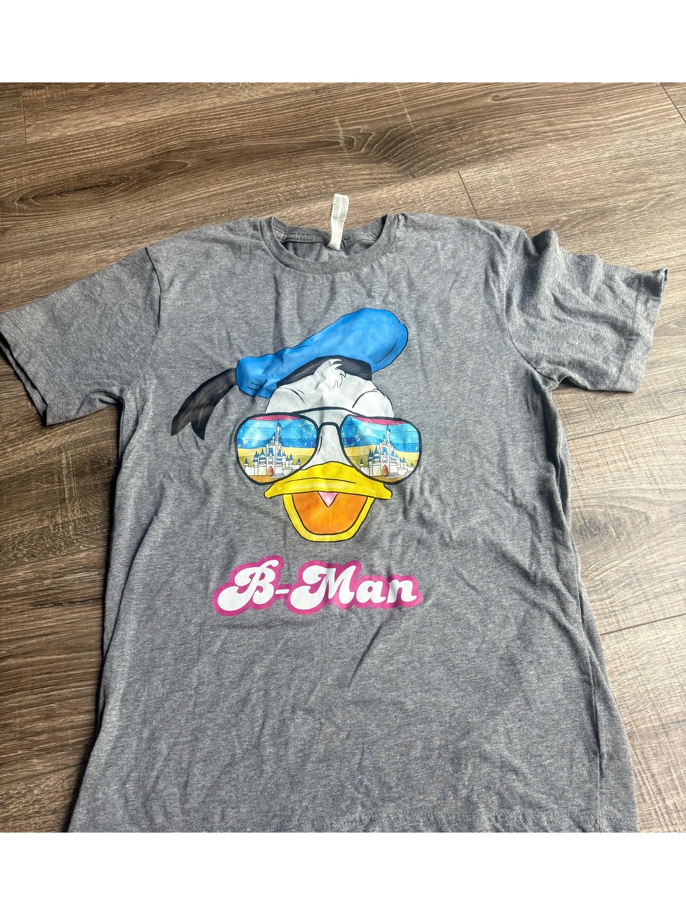 Gray 'B-Man' Short Sleeve Graphic Tee with Donald Duck Design
